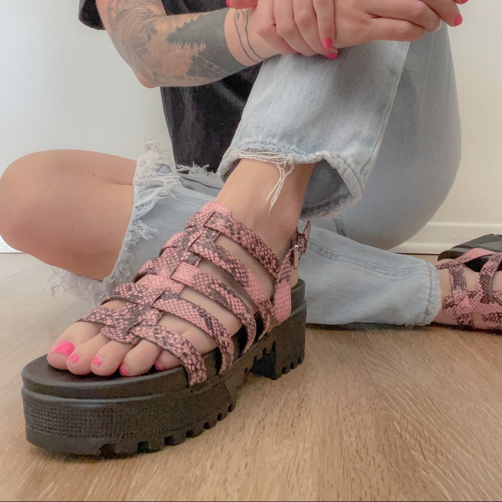 Pink Snakeskin Platform Sandals